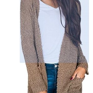 Merokeety Womens Chunky Taupe Knit Sweater Cardigan